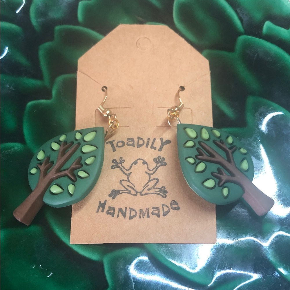 Green Tree Earrings - “Toadily Handmade” - 3 for $25